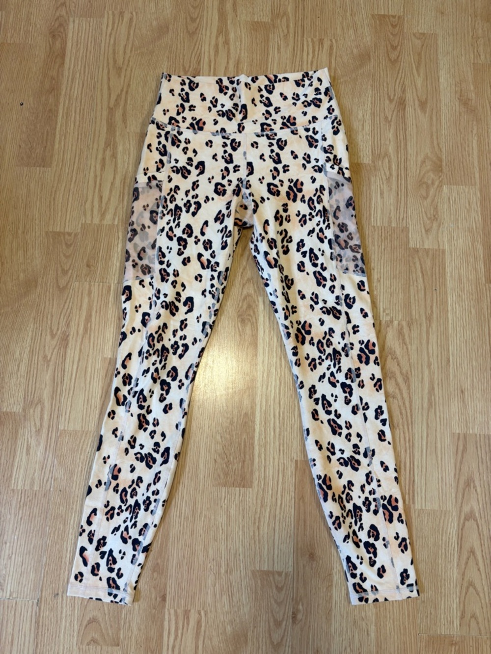 Fabletics PowerHold Leopard Print Leggings - Size Small Cream Colored